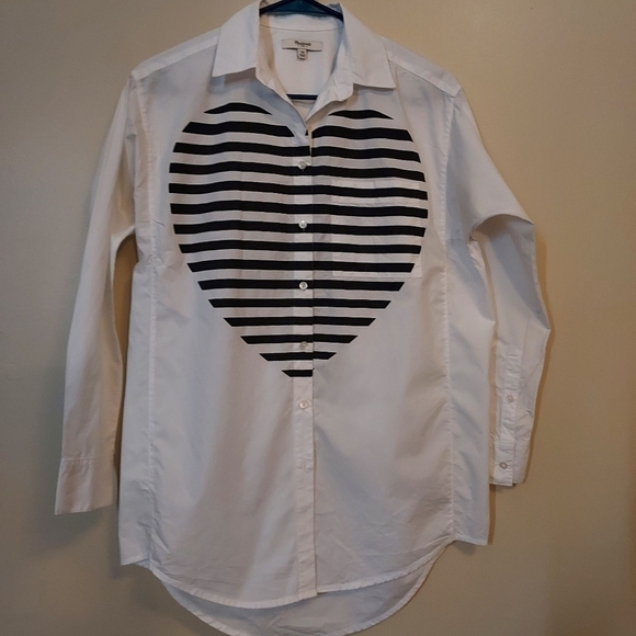 Madewell women's long sleeve white top with big stripe heart xs - Picture 9 of 10